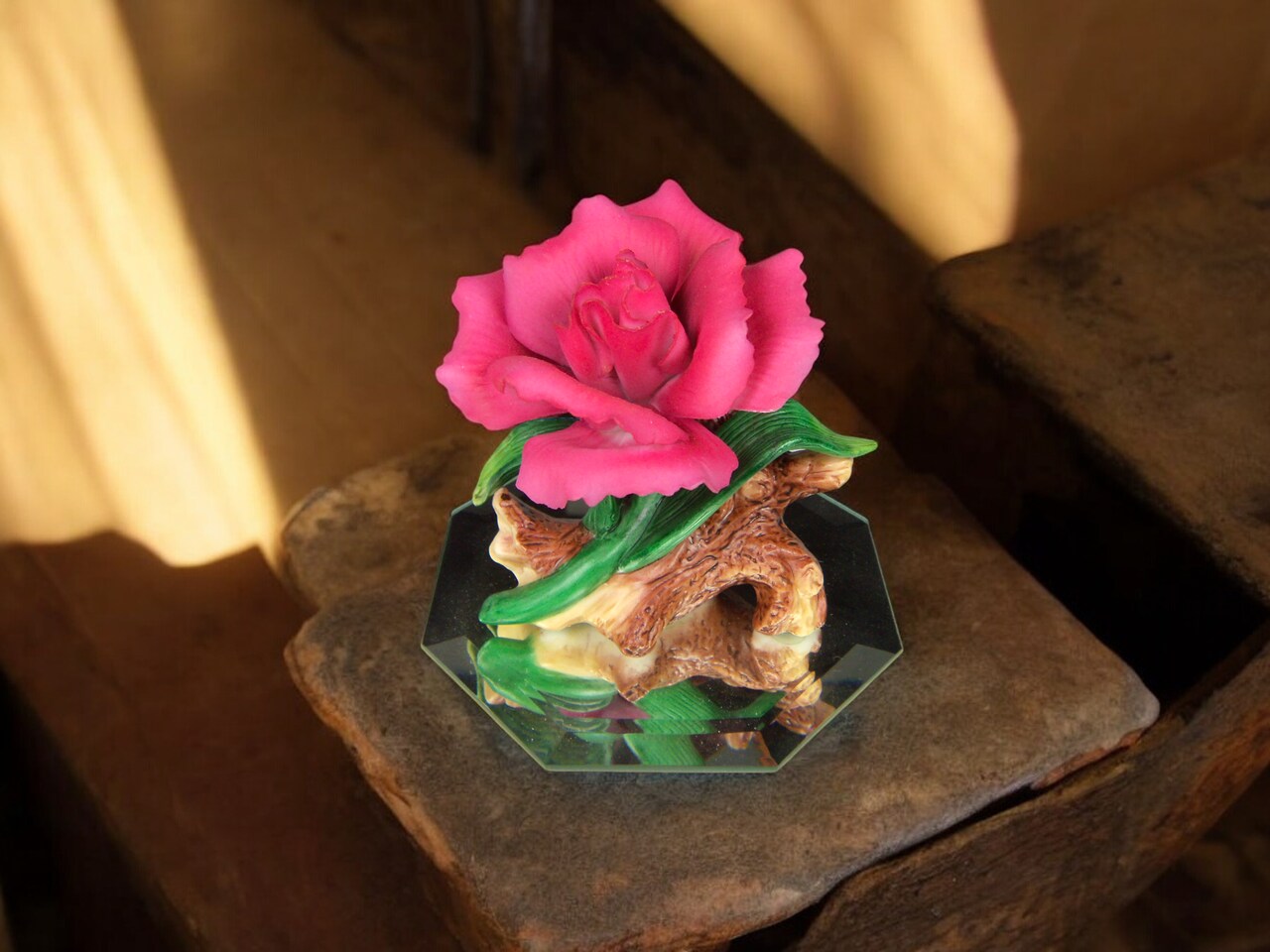 Ceramic Carnation Flower on Glass Base Figurine, Gift for Her, Gift for Mom, Mother's Day Gift, Home Decor